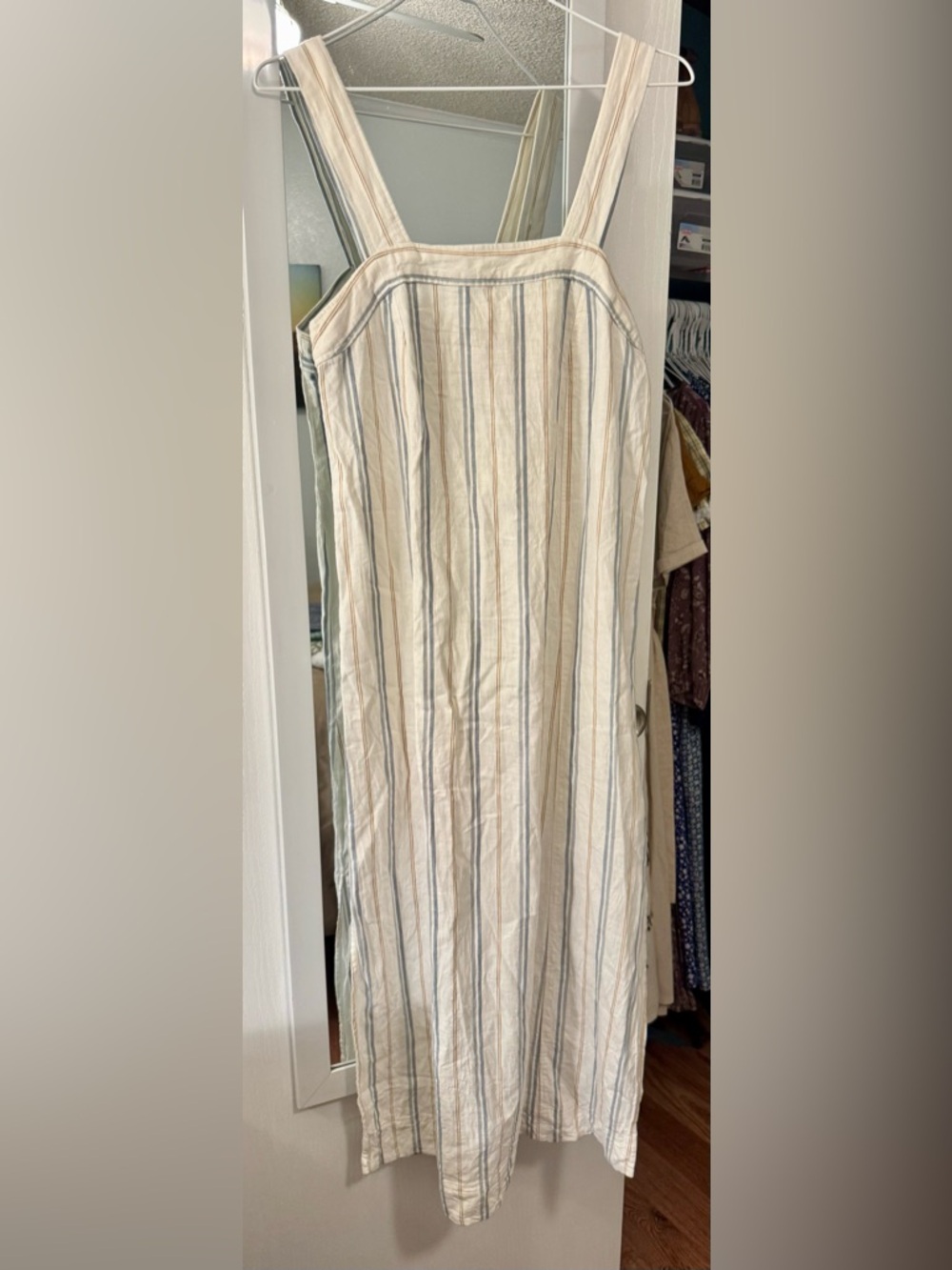 MADEWELL‎ Dress XS Princess Seamed Midi Striped Linen Cotton Adjustable Straps